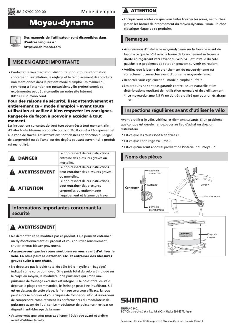 Page 1 de la notice Manuel utilisateur Shimano Nexus DH-C6000-2R