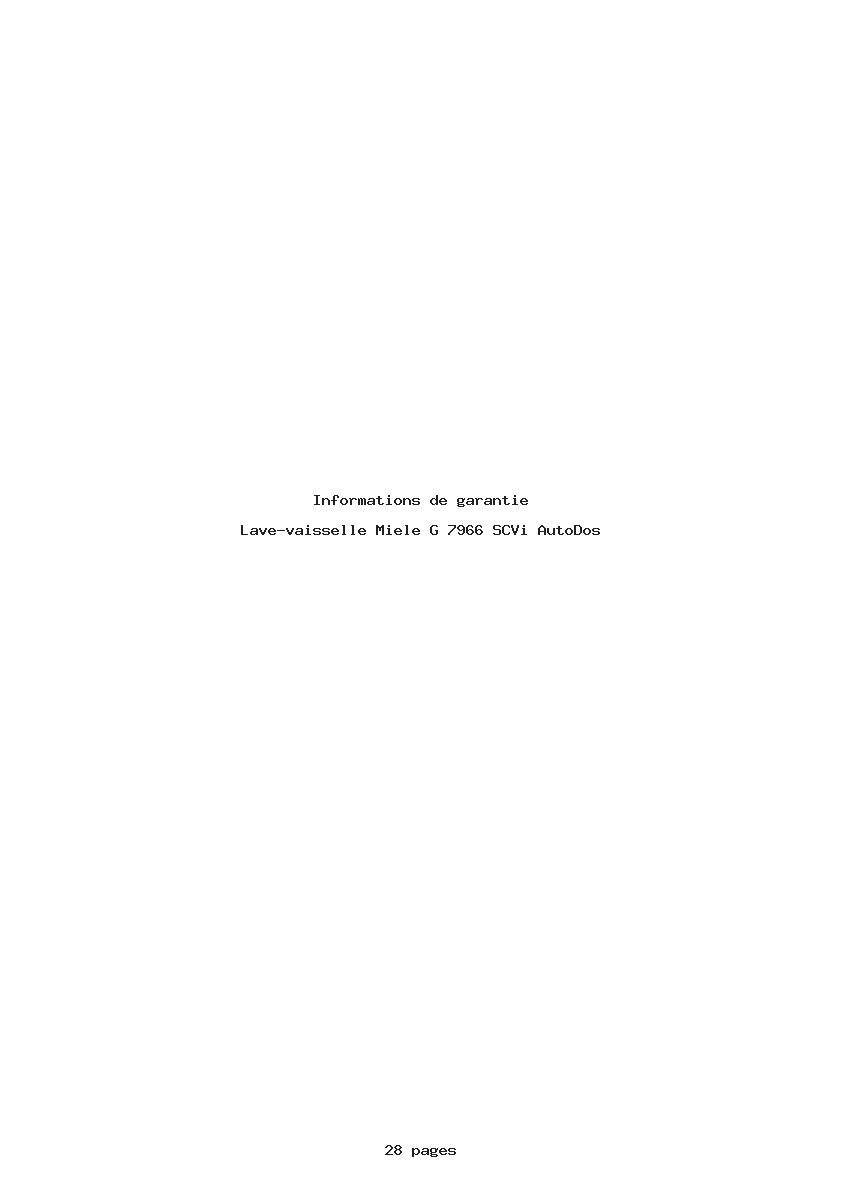 Page 1 de la notice Informations de garantie Miele G 7966 SCVi AutoDos