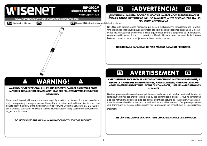 Page 1 de la notice Manuel utilisateur Hanwha SBP-302CM