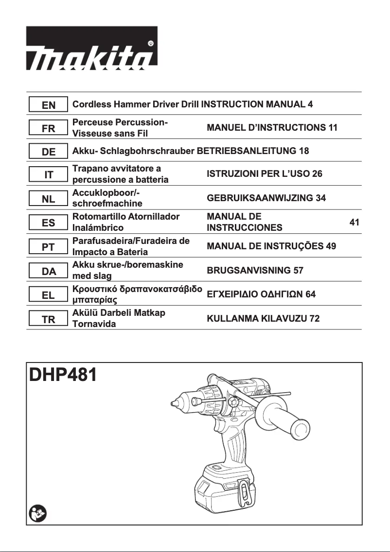 Page 1 de la notice Fiche technique Makita DHP481RTJ