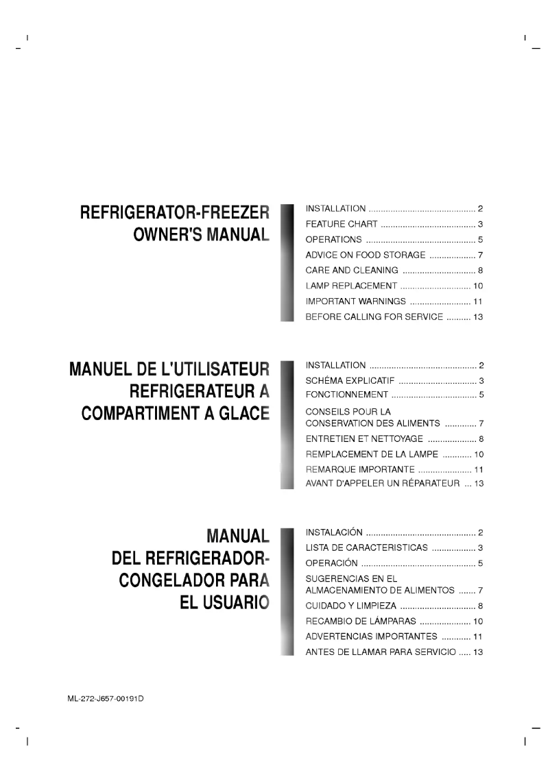Page 1 de la notice Manuel utilisateur LG GR-272SV