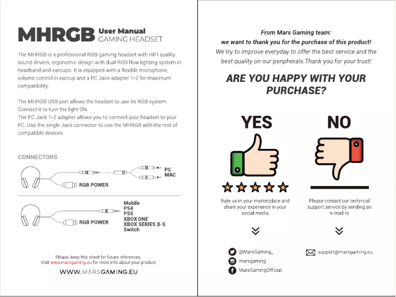 Page 1 de la notice Manuel utilisateur Mars Gaming MHRGBW