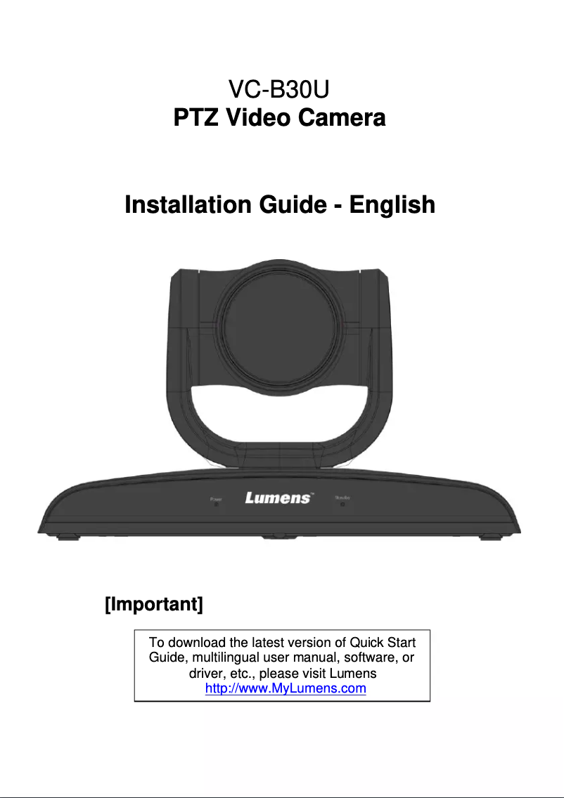 Page 1 de la notice Guide d'installation Lumens VC-B30U