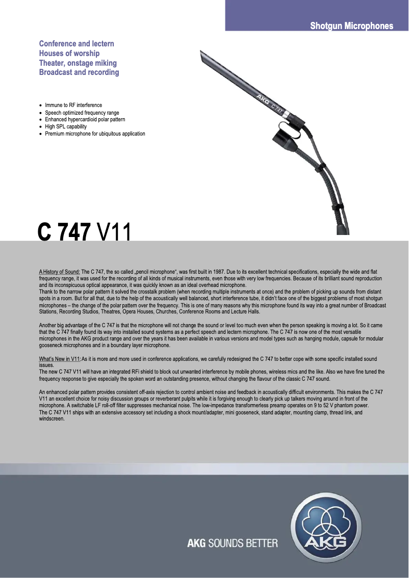 Page 1 de la notice Fiche technique AKG C747 V11