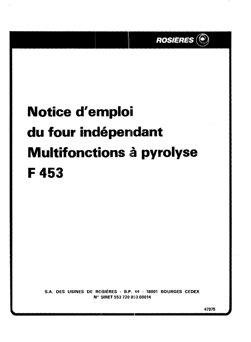Page 1 de la notice Manuel utilisateur Rosieres F 453