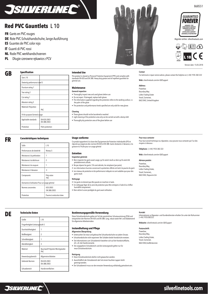 Page 1 de la notice Manuel utilisateur Silverline 868551