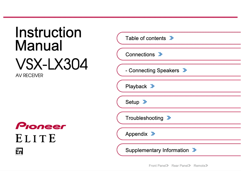 Page 1 de la notice Manuel utilisateur Pioneer Elite VSX-LX304