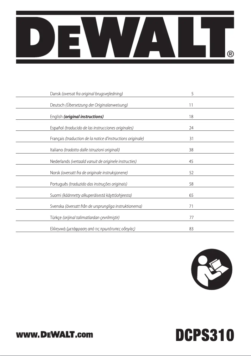Page 1 de la notice Manuel utilisateur DeWalt DCPS310