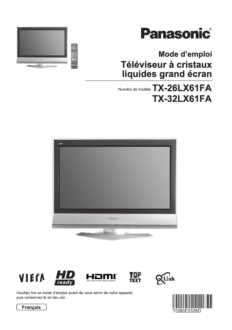 Page 1 de la notice Manuel utilisateur Panasonic Viera TX-32LX61F
