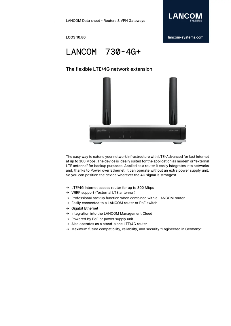 Page 1 de la notice Fiche technique Lancom 730-4G+