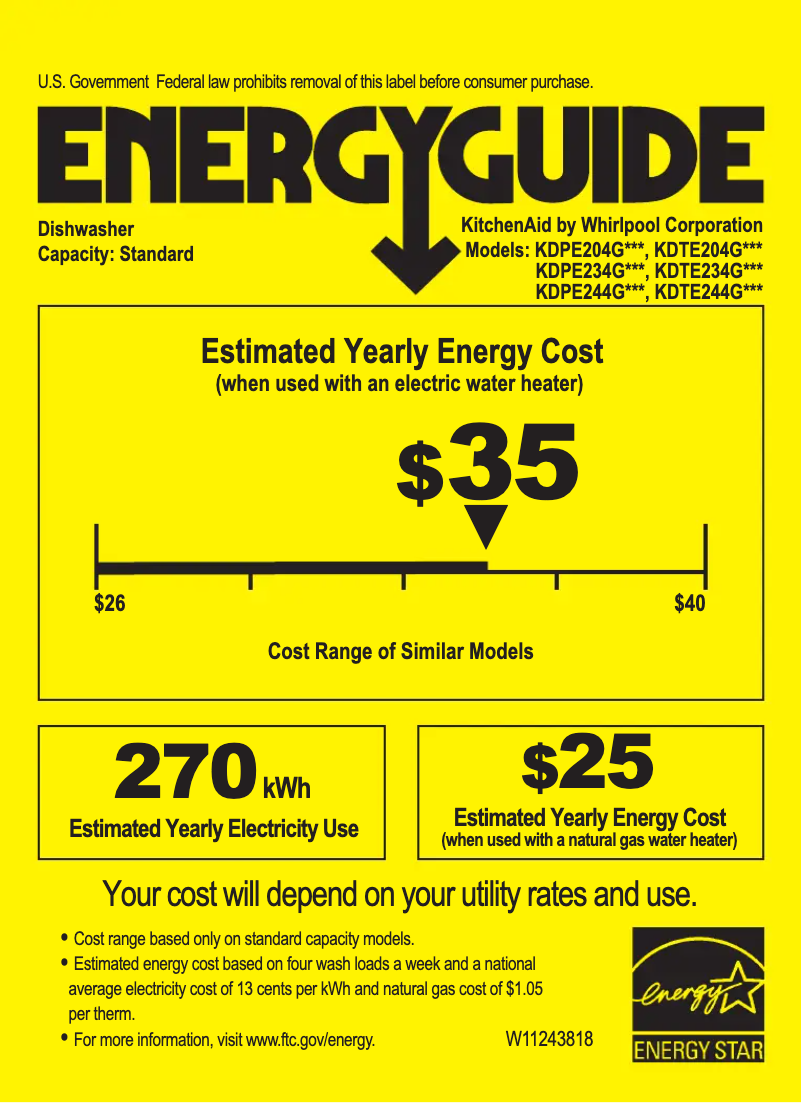 Page 1 de la notice Label énergétique KitchenAid KDPE234GBS