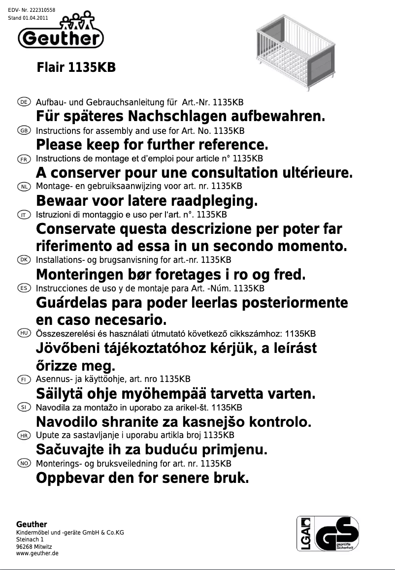 Page 1 de la notice Manuel utilisateur Geuther Flair