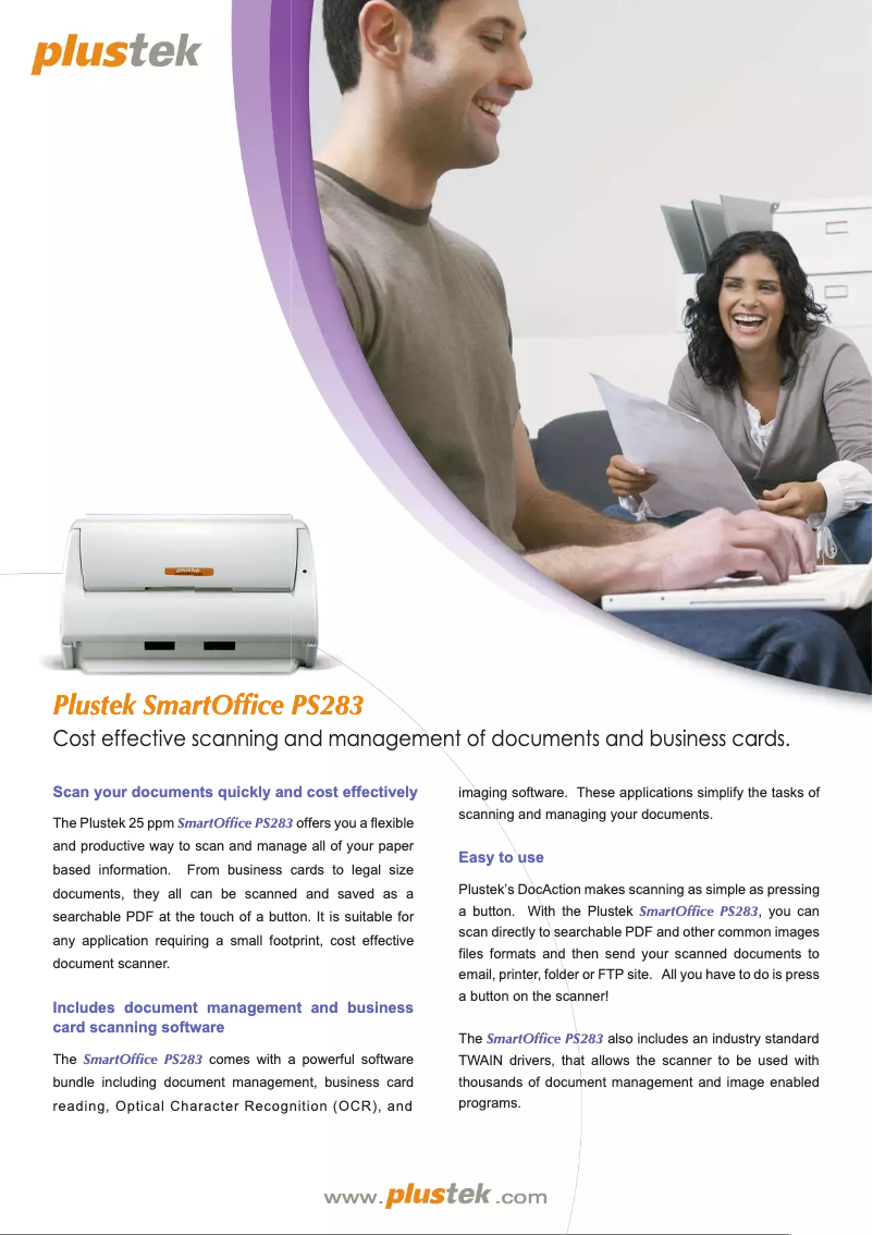 Page 1 de la notice Brochure Plustek SmartOffice PS283