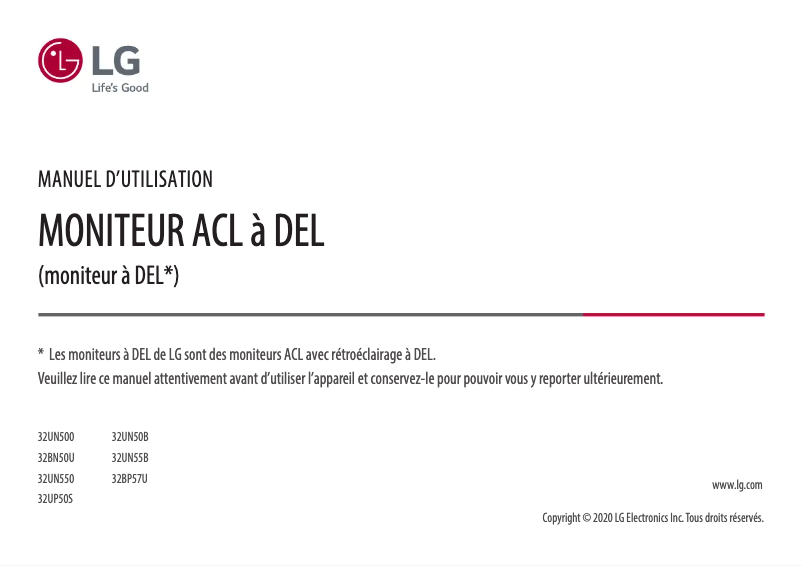 Page 1 de la notice Manuel utilisateur LG 32UN500