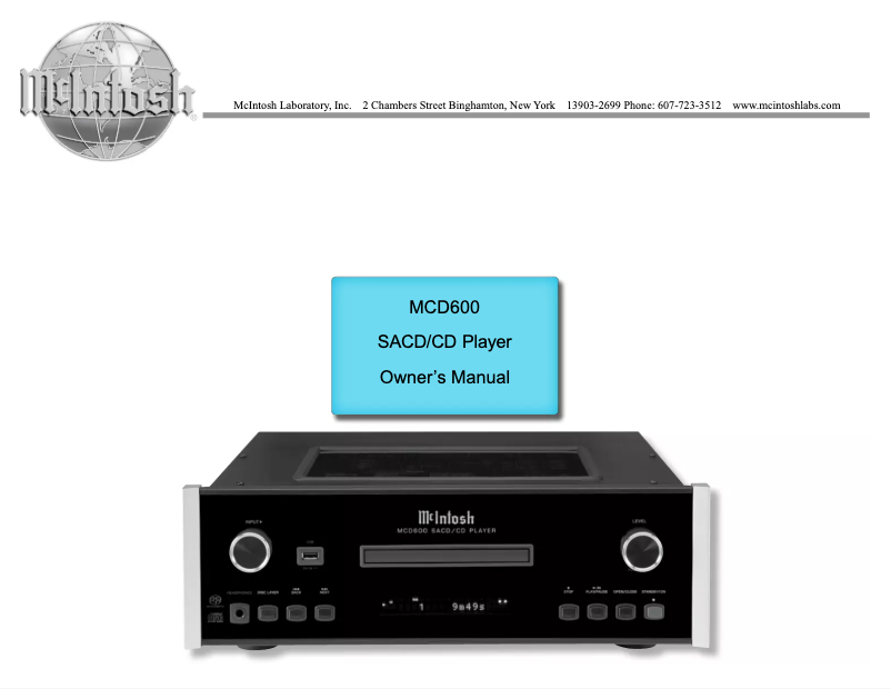 Page 1 de la notice Manuel utilisateur McIntosh MCD600