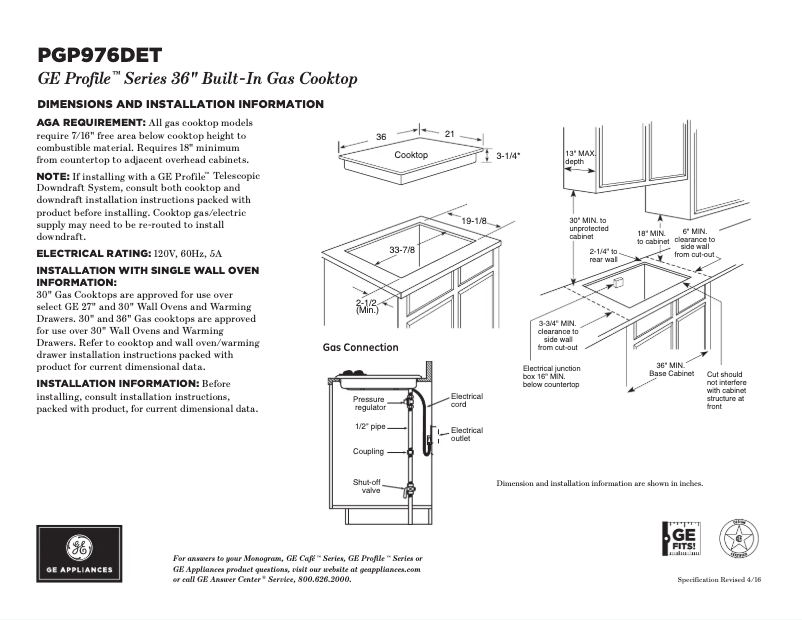 Page 1 of the manual Technical Sheet GE Profile PGP976DETWW