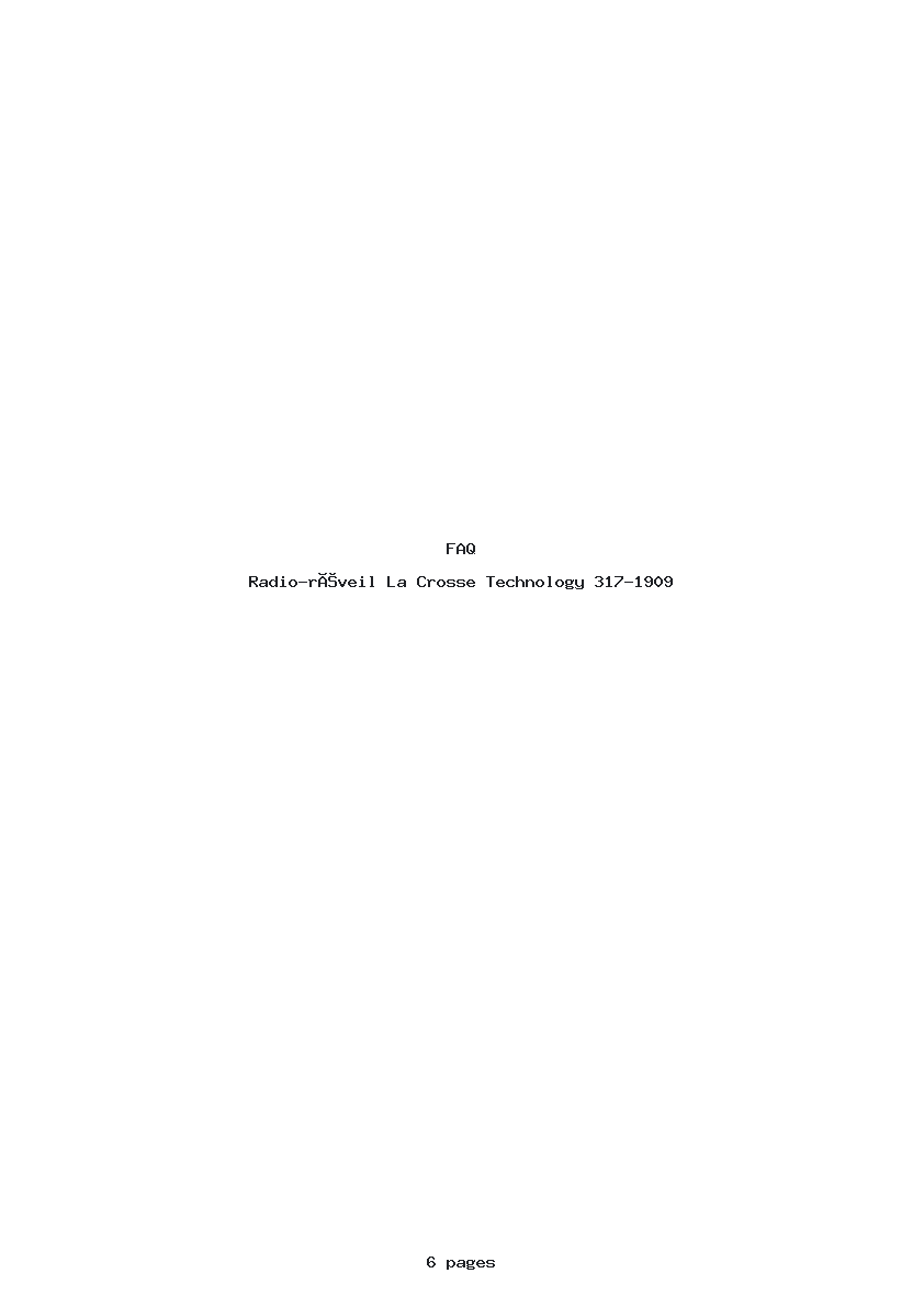 Page 1 de la notice FAQ La Crosse Technology 317-1909