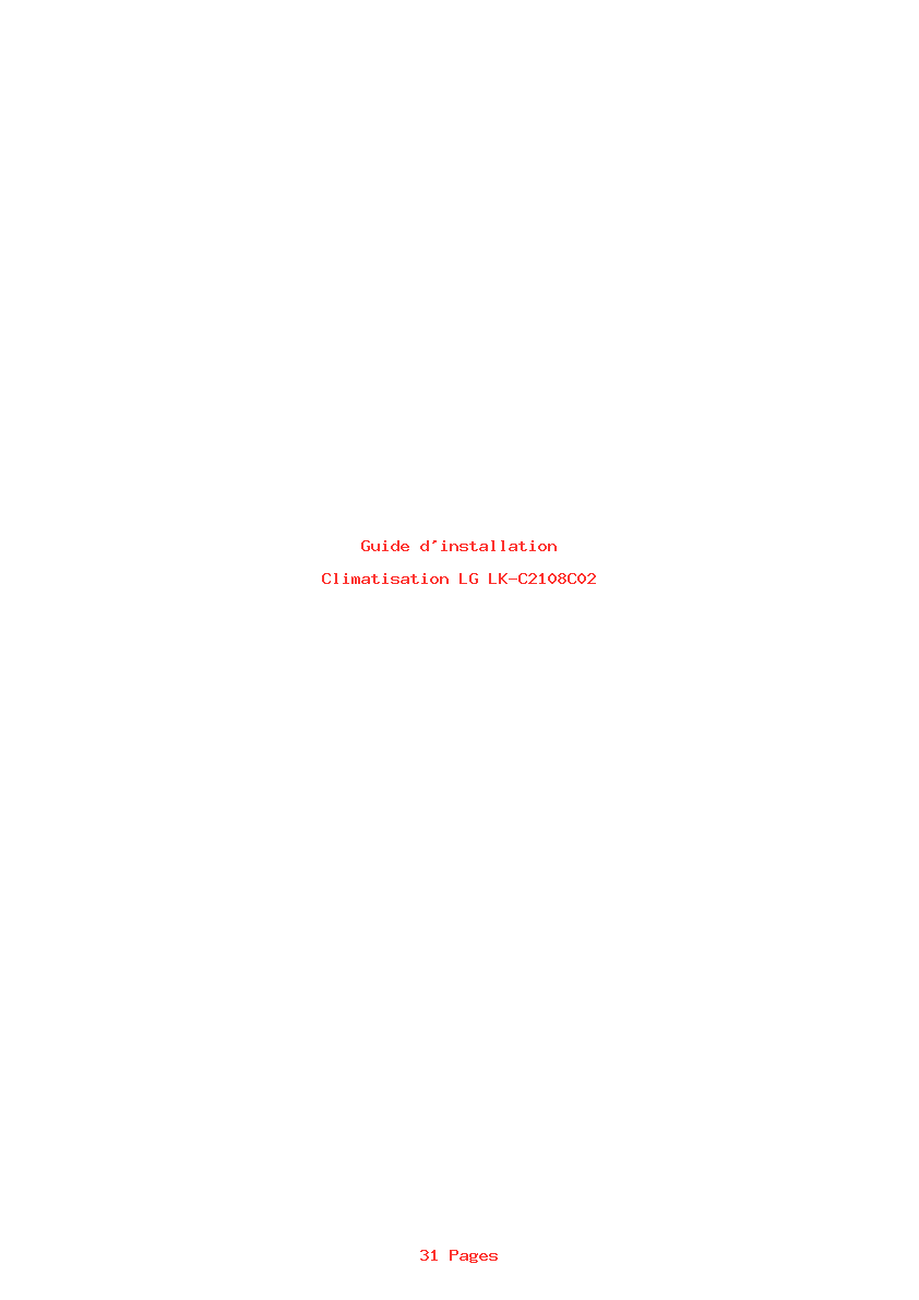 Page 1 de la notice Guide d'installation LG LK-C2108C02