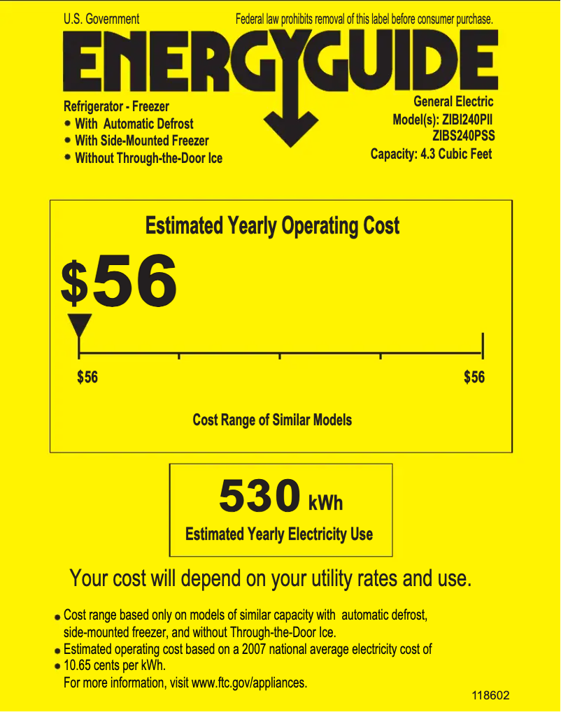 Page n°1 - Label énergétique GE ZIBS240PSS
