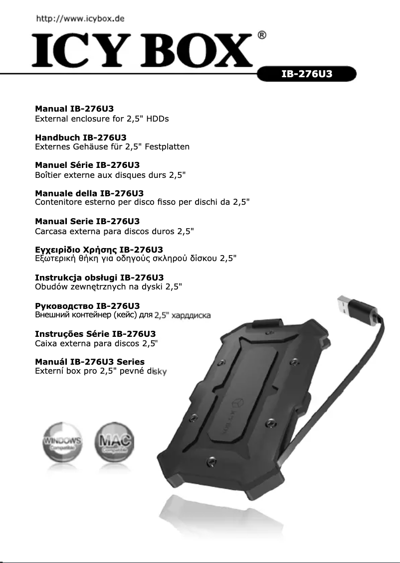 Page 1 de la notice Manuel utilisateur Icy Box IB-276U3