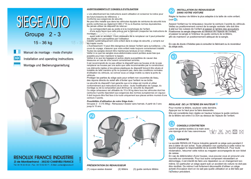 Page 1 de la notice Manuel utilisateur Renolux New Easy