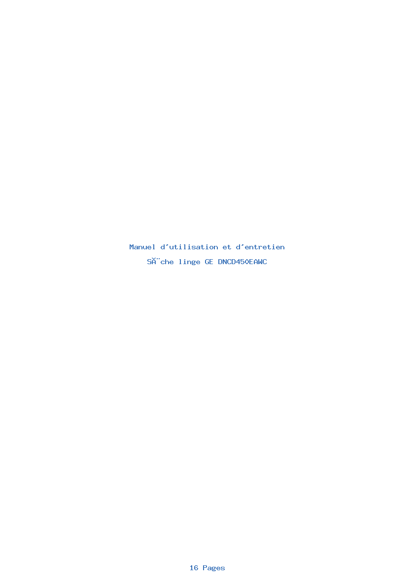 Page 1 de la notice Manuel d'utilisation et d'entretien GE DNCD450EAWC