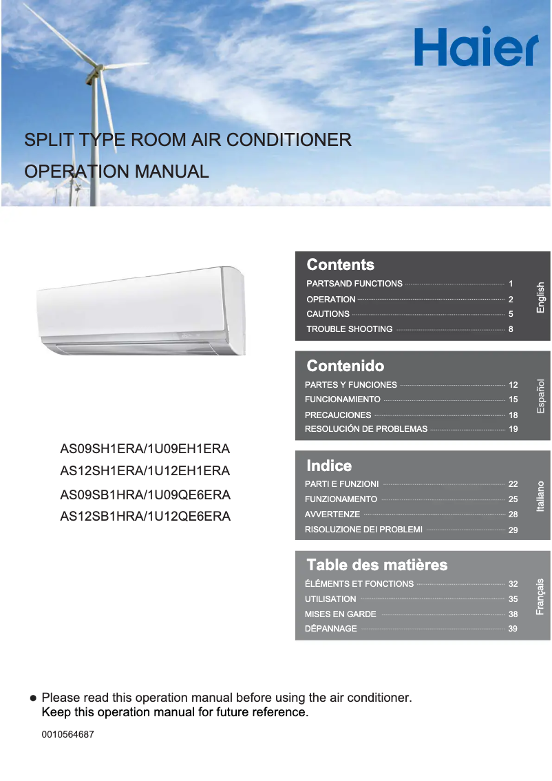 Page 1 de la notice Manuel utilisateur Haier AS12SH1ERA