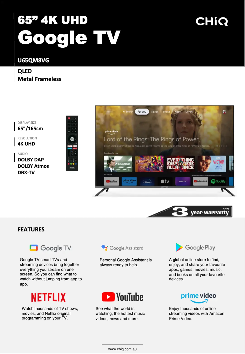 Página 1 del manual Ficha técnica CHiQ U65QM8VG