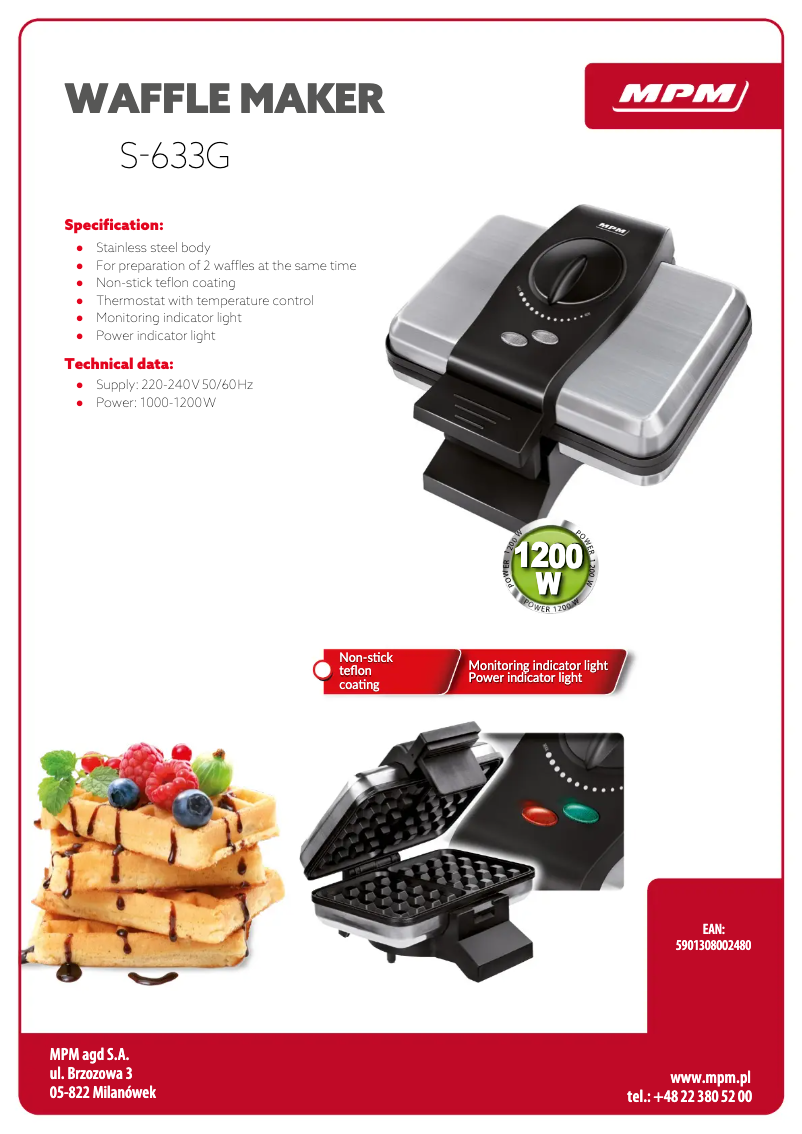 Page 1 de la notice Fiche technique MPM S-633G