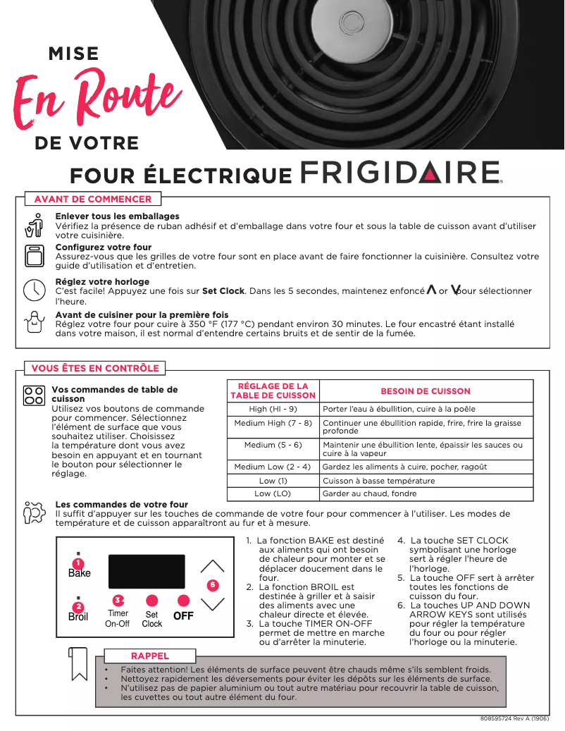 Page 1 de la notice Manuel utilisateur Frigidaire FCRC3012AW