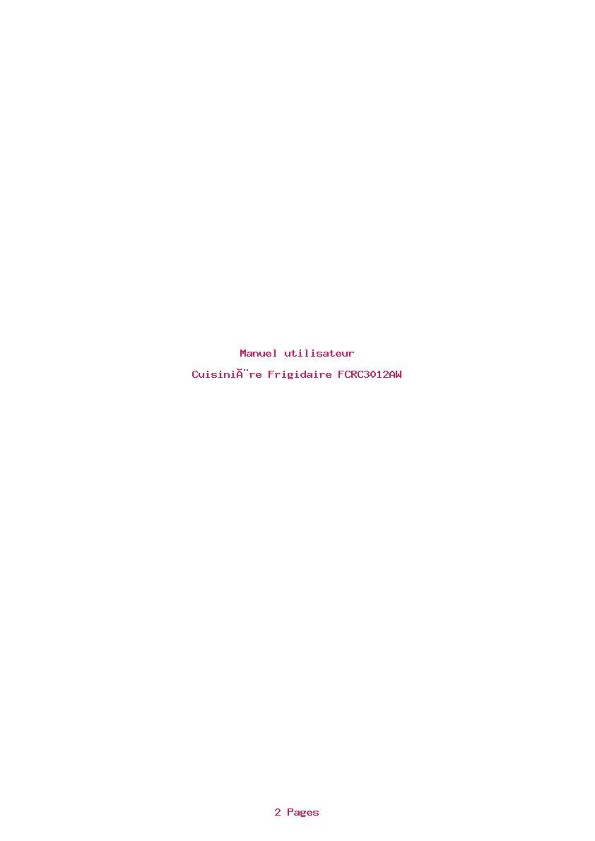 Page 1 de la notice Manuel utilisateur Frigidaire FCRC3012AW