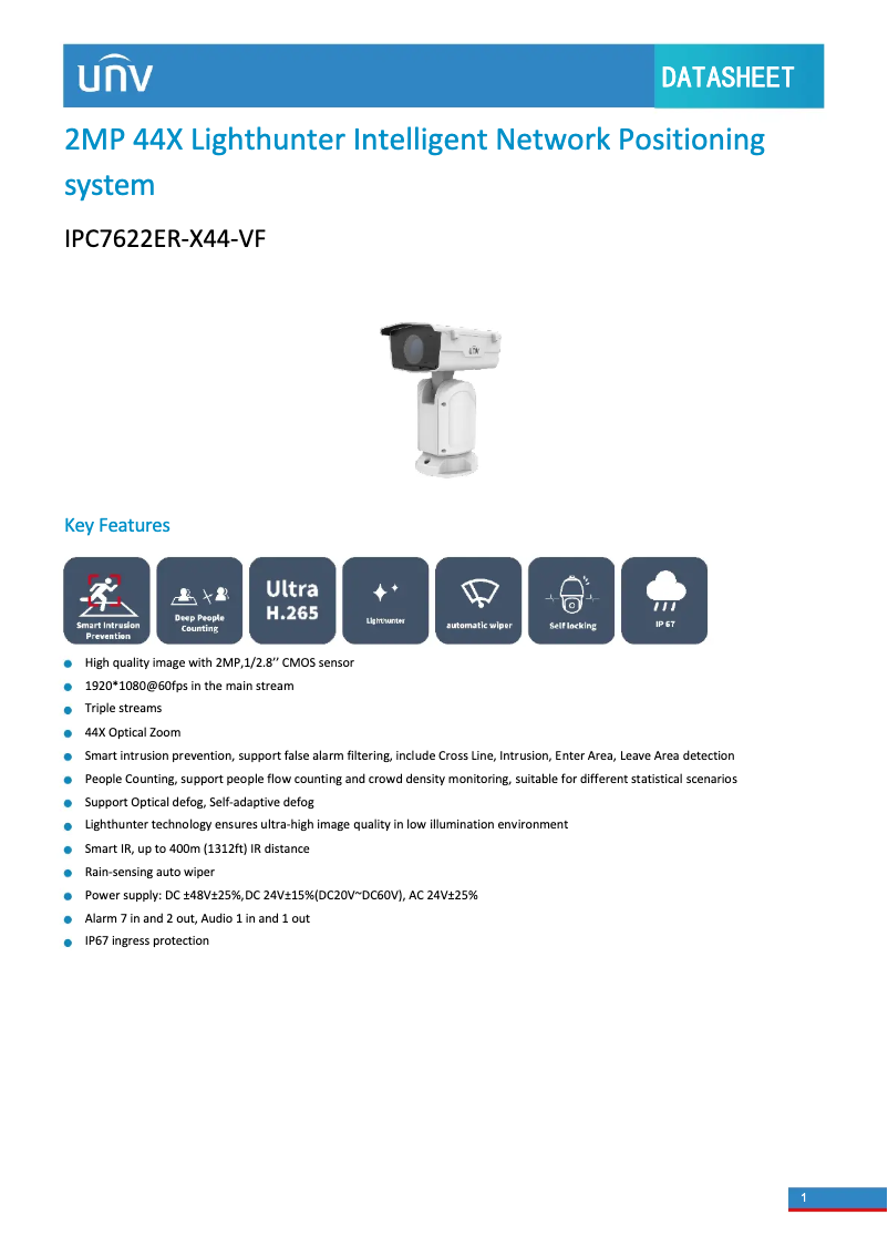 Page 1 de la notice Fiche technique UniView IPC7622ER-X44-VF