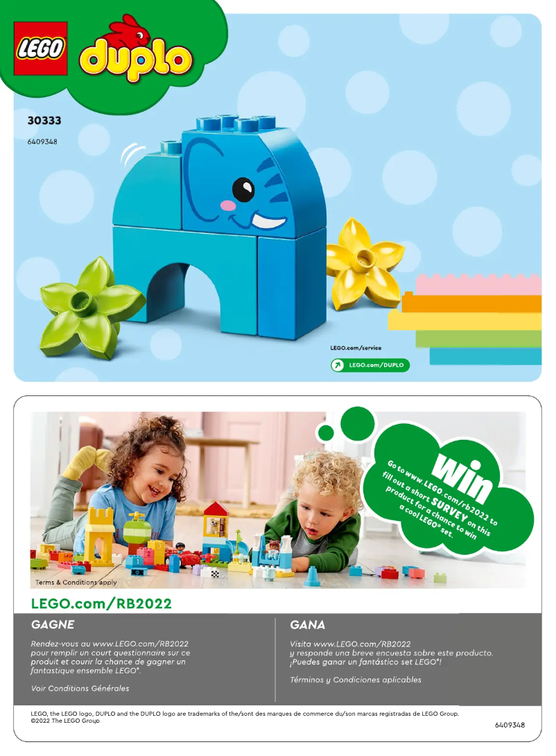 Page 1 de la notice Manuel utilisateur Lego Duplo 30333
