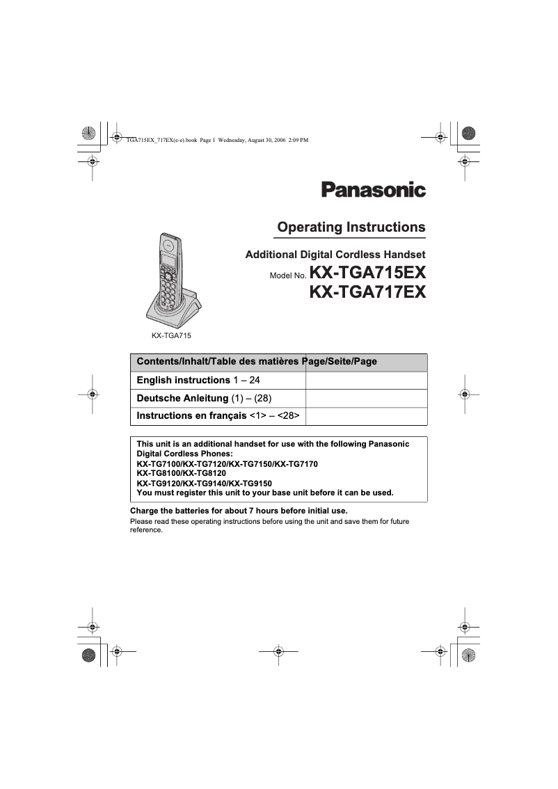 Imagen de la primera página del manual del dispositivo KX-TGA715EX