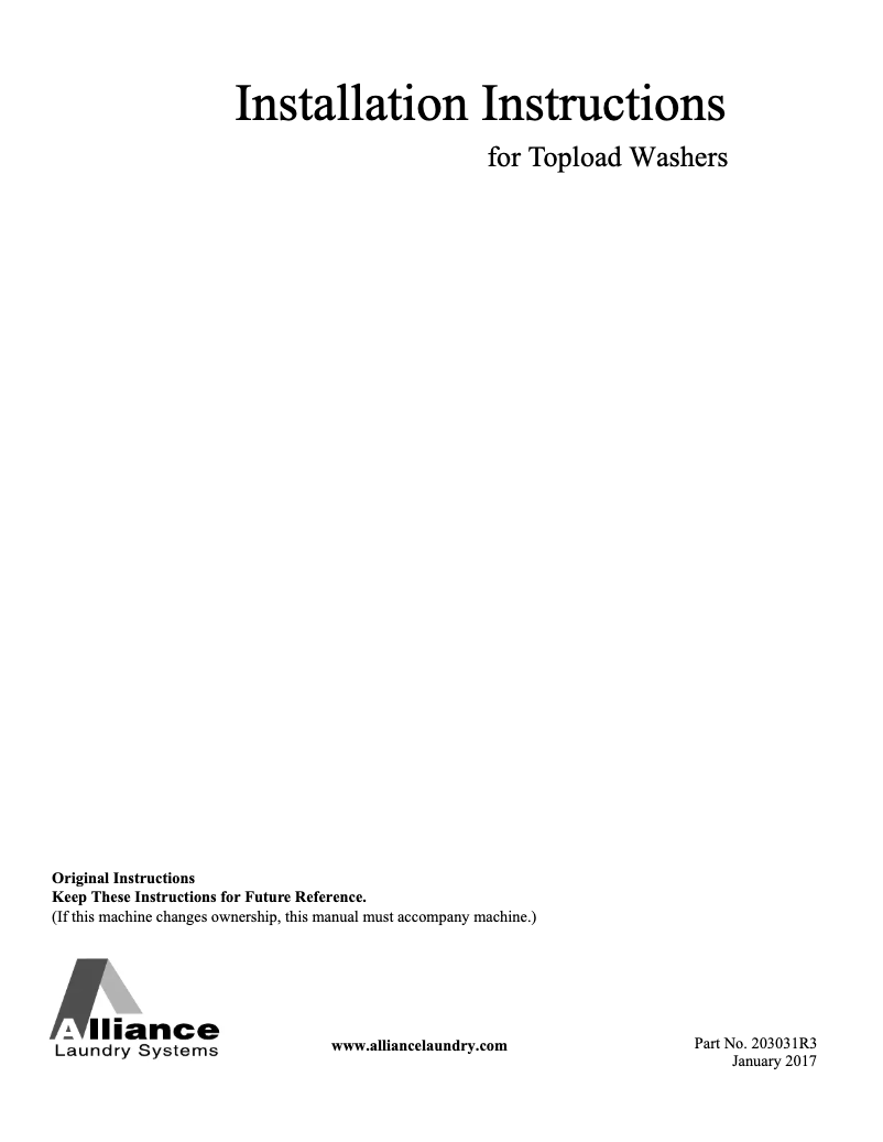 Página 1 del manual Guía de instalación Speed Queen AWNA62