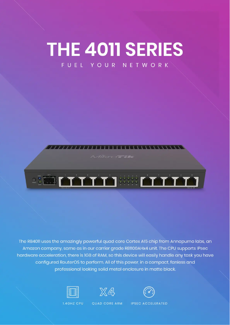 Page 1 de la notice Brochure Mikrotik RB4011iGS+RM