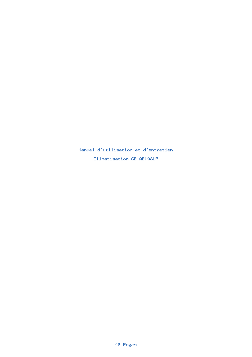 Page 1 de la notice Manuel d'utilisation et d'entretien GE AEM08LP