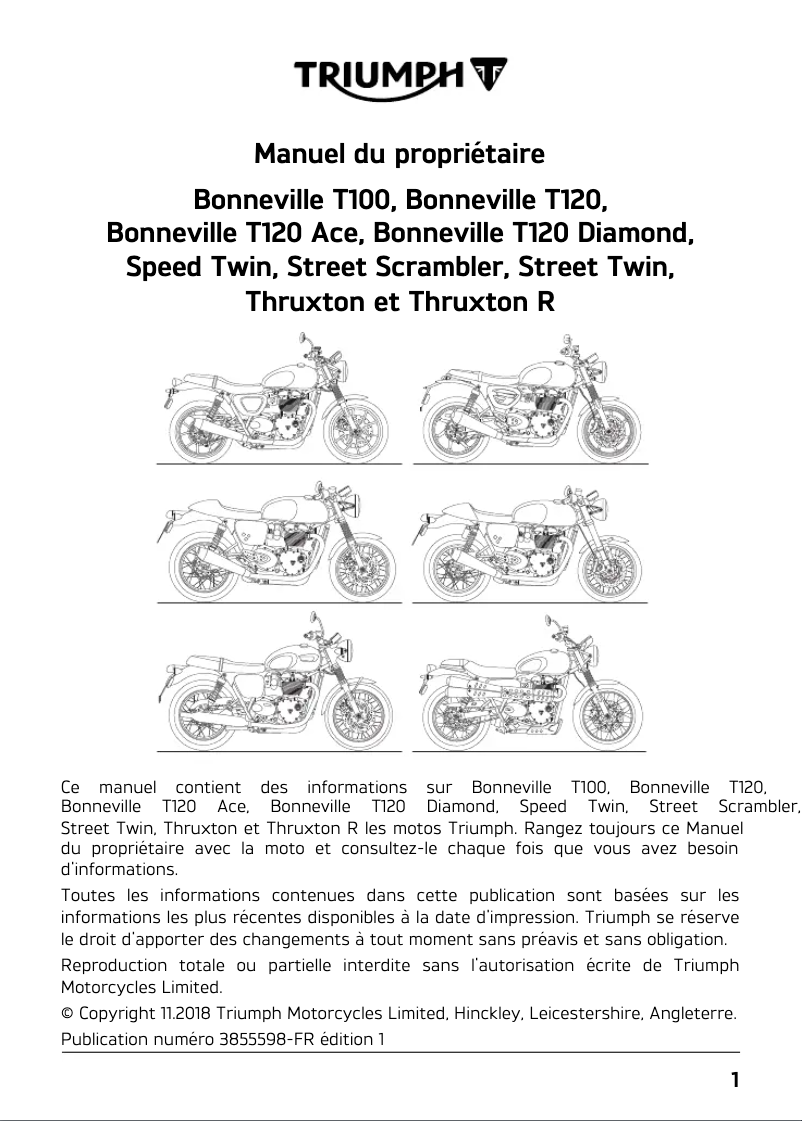 Page 1 de la notice Manuel utilisateur Triumph Thruxton R (2016)