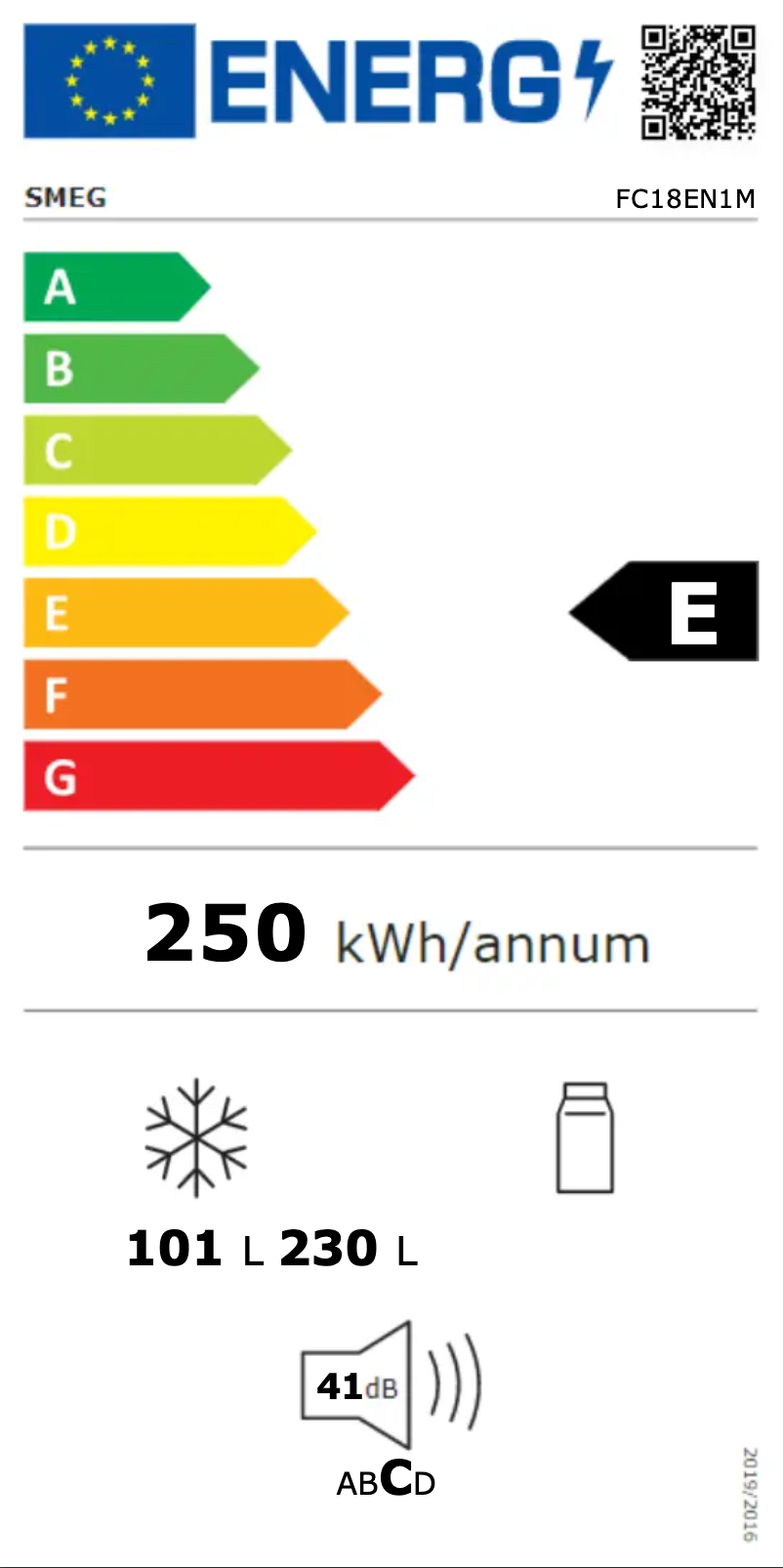 Page 1 de la notice Label énergétique Smeg FC18EN1M