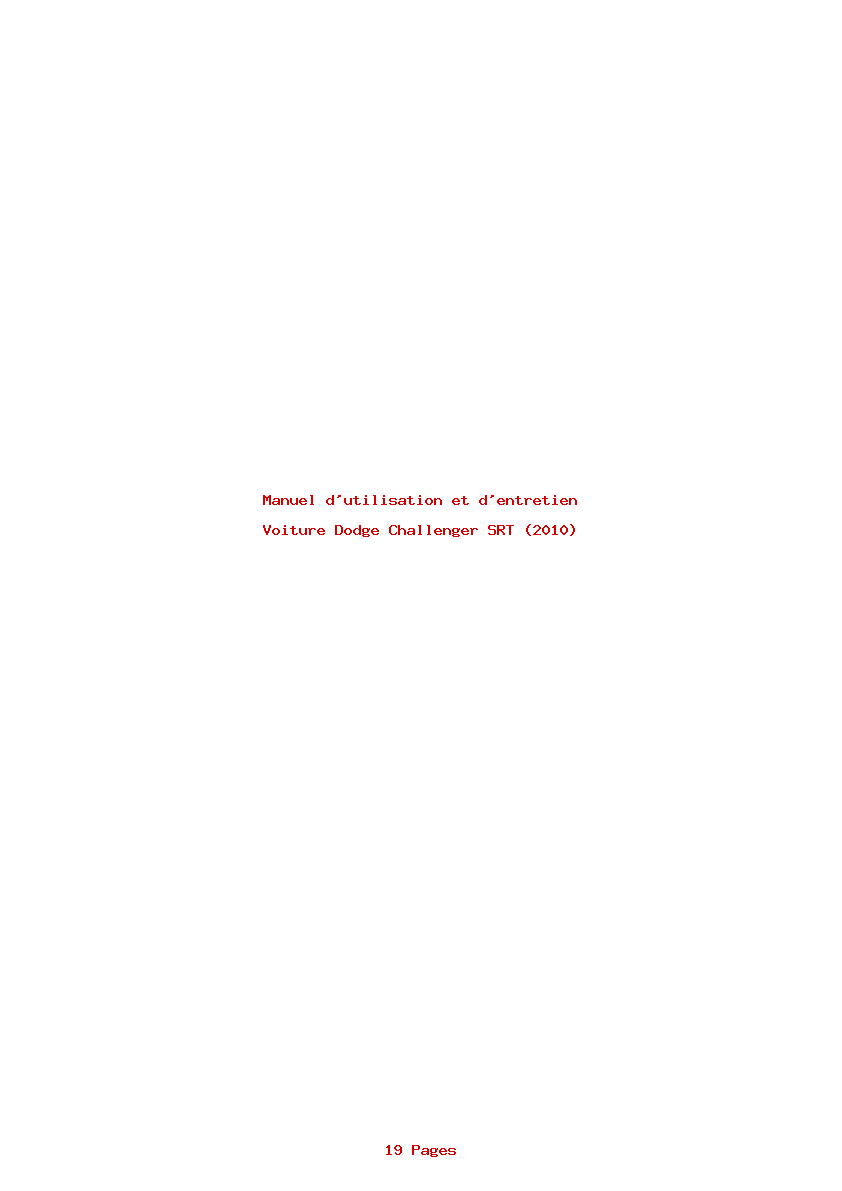 Page 1 de la notice Manuel d'utilisation et d'entretien Dodge Challenger SRT (2010)