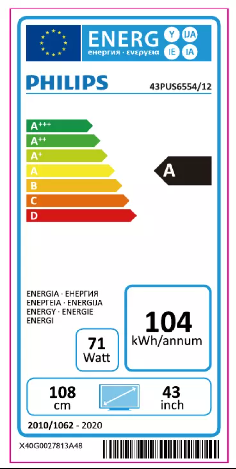 Page 1 of the manual Energy Label Philips 43PUS6554
