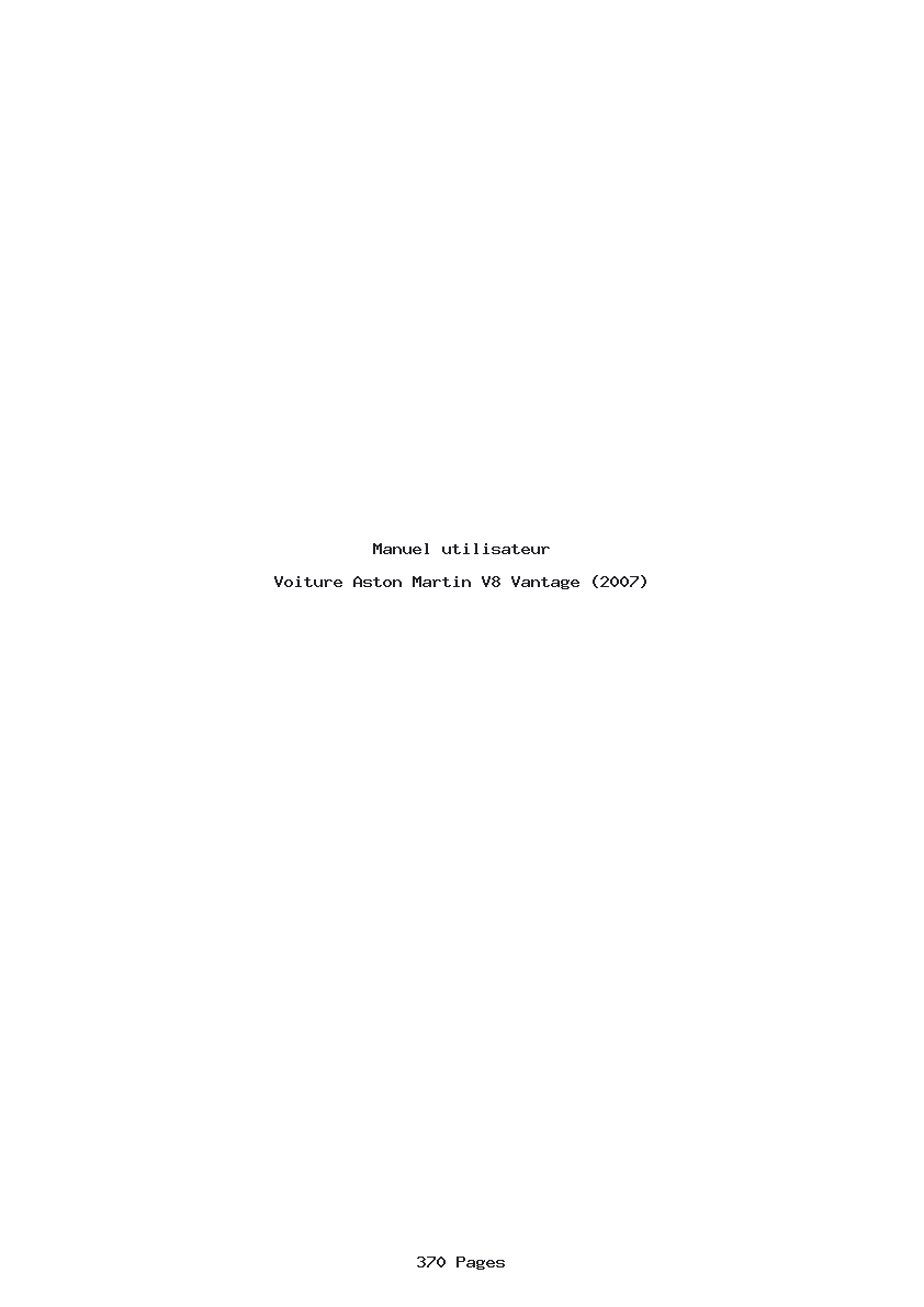 Page 1 de la notice Manuel utilisateur Aston Martin V8 Vantage (2007)