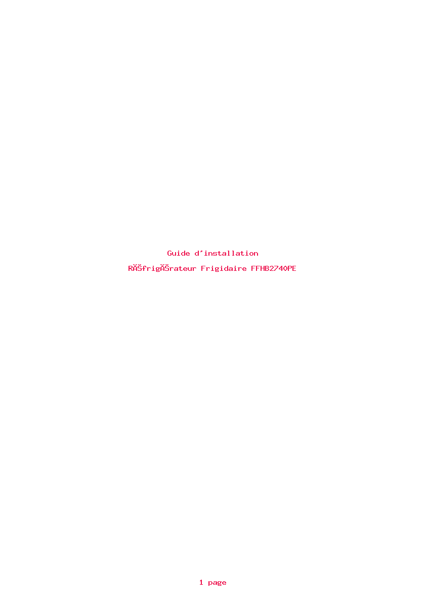 Page 1 de la notice Guide d'installation Frigidaire FFHB2740PE