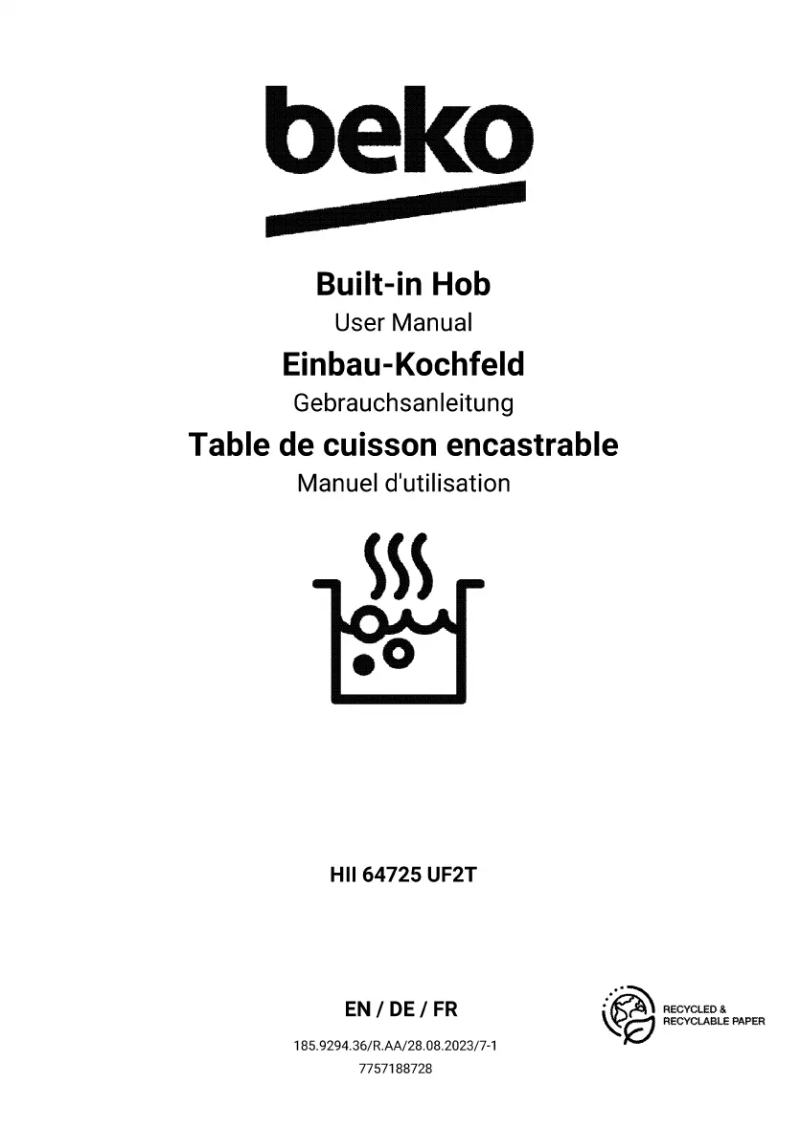 Page 1 de la notice Manuel utilisateur Beko HII 64725 UF2T
