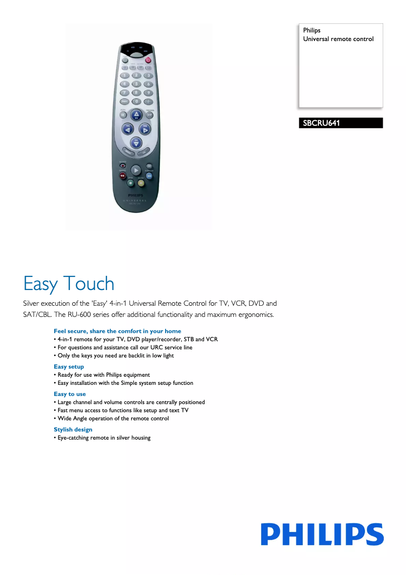 Page n°1 - Fiche technique Philips SBC RU 641
