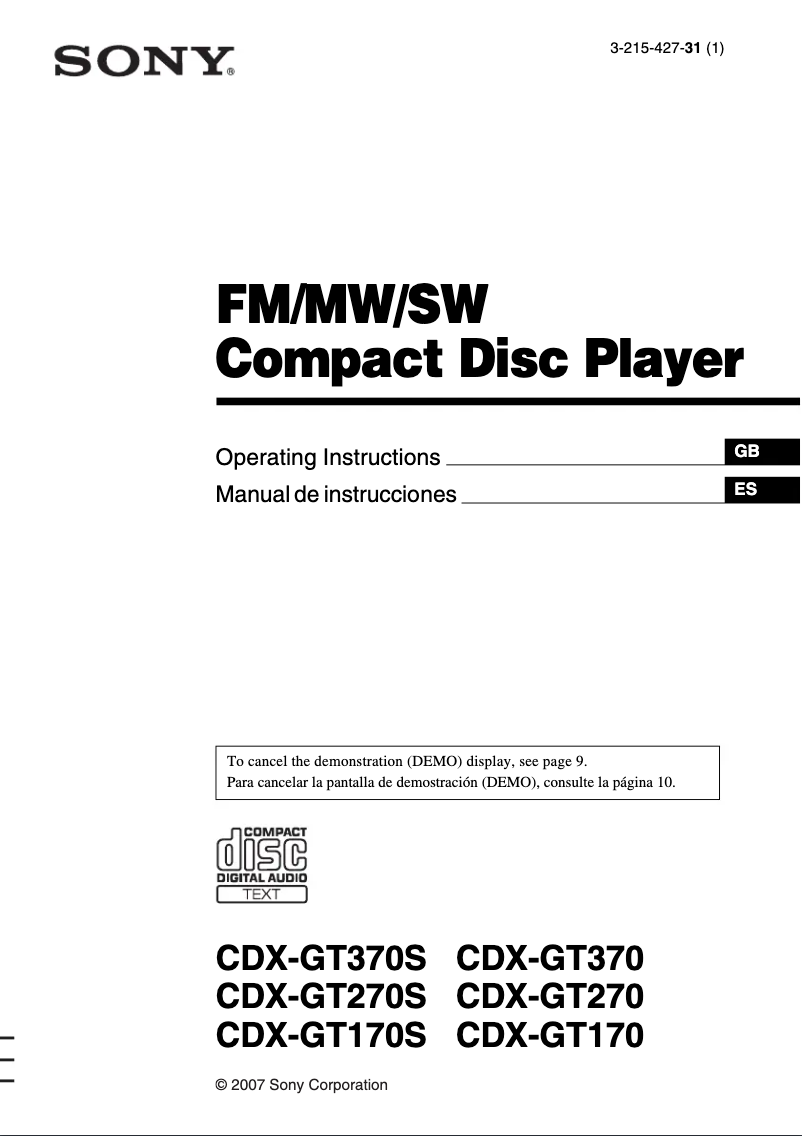 Página 1 del manual Manual de usuario Sony CDX-GT270