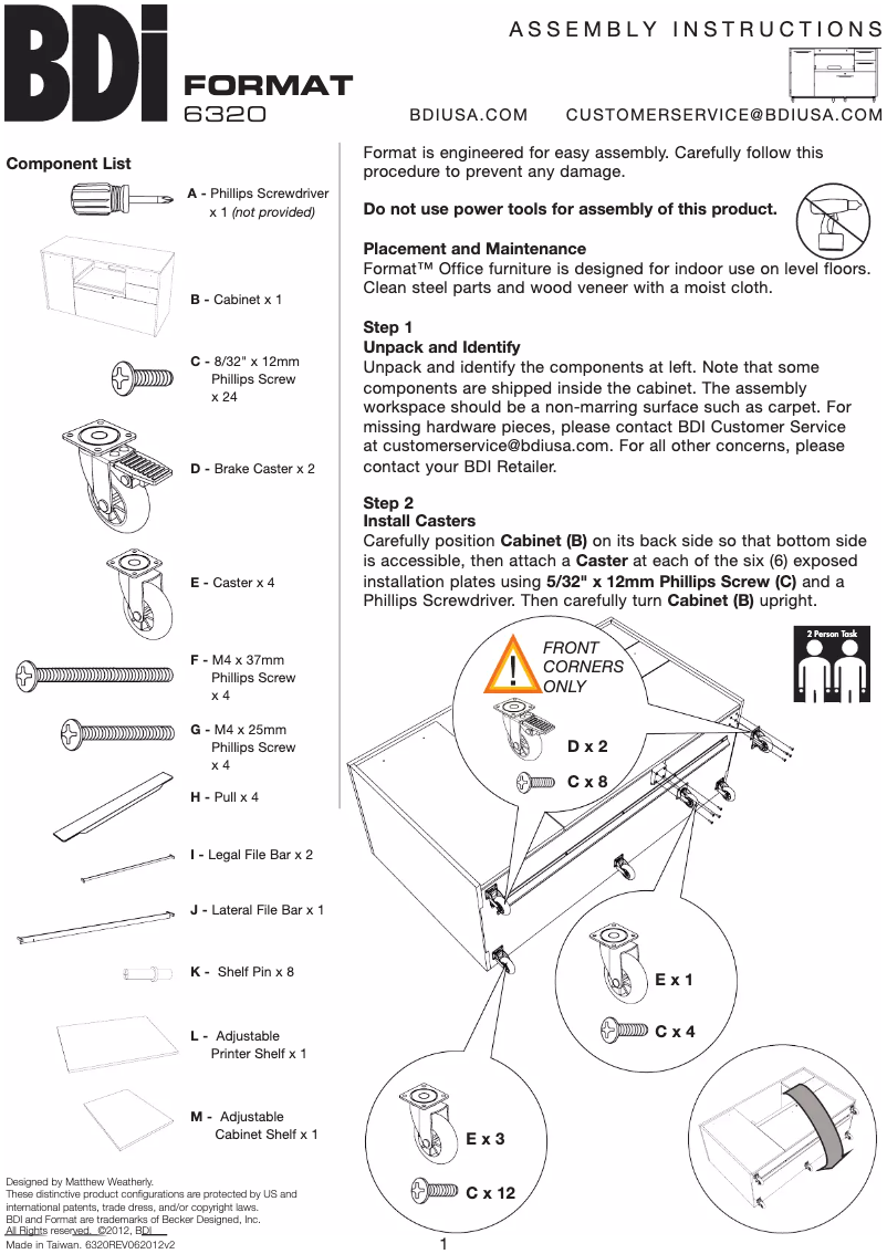 Page 1 de la notice Instructions / montage BDI Format 6320