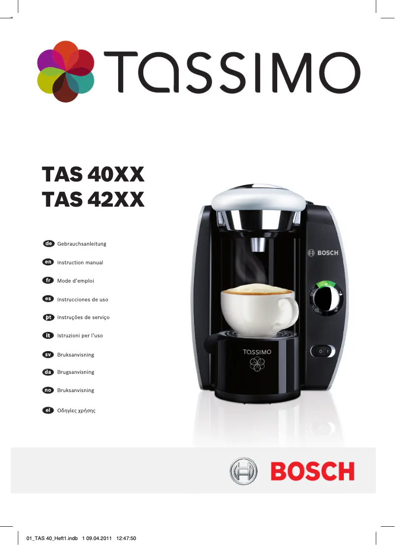 Page 1 de la notice Manuel utilisateur Bosch Tassimo TAS4212