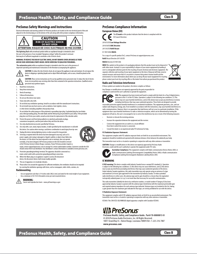 Page 1 de la notice Manuel utilisateur PreSonus HD9