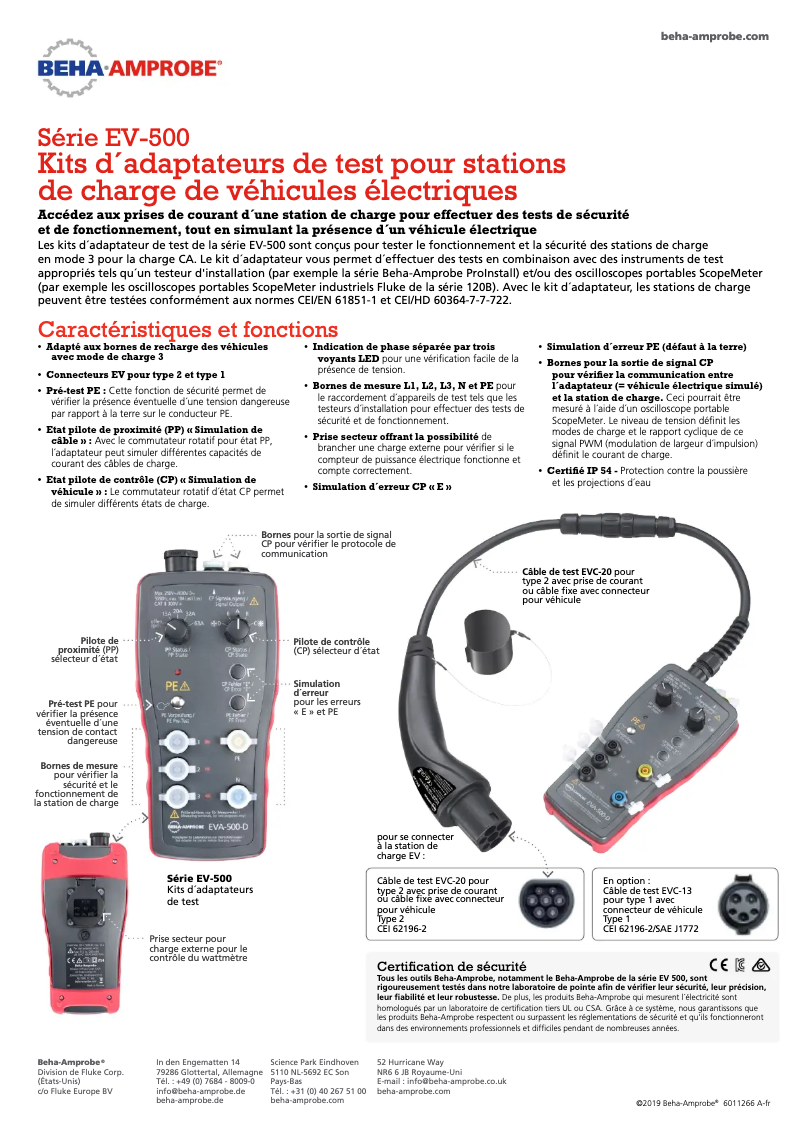 Page 1 de la notice Fiche technique Beha-Amprobe EV-520-UK